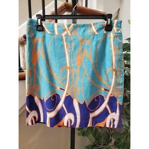 Merona Women's Blue Linen Blend Side Zip Casual Straight Mini Skirt Size 2